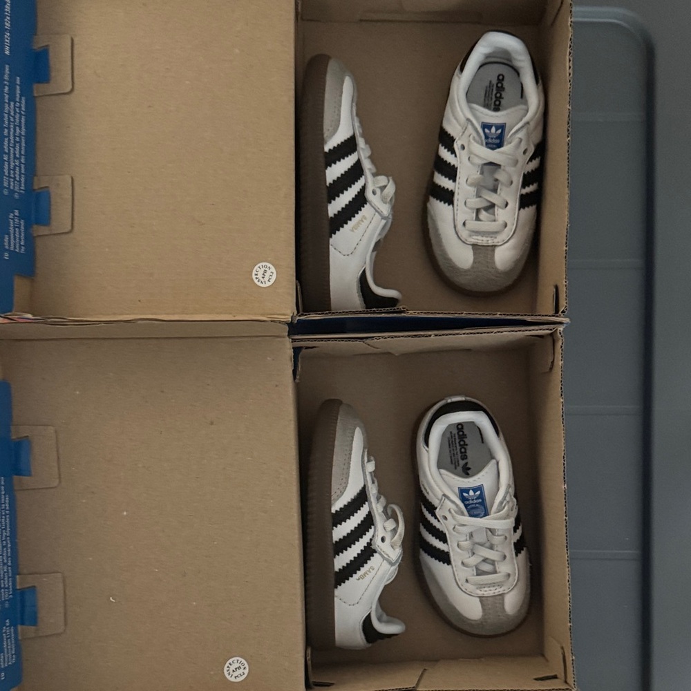 Adidas Kids' White and Black Sneakers with Blue Accents